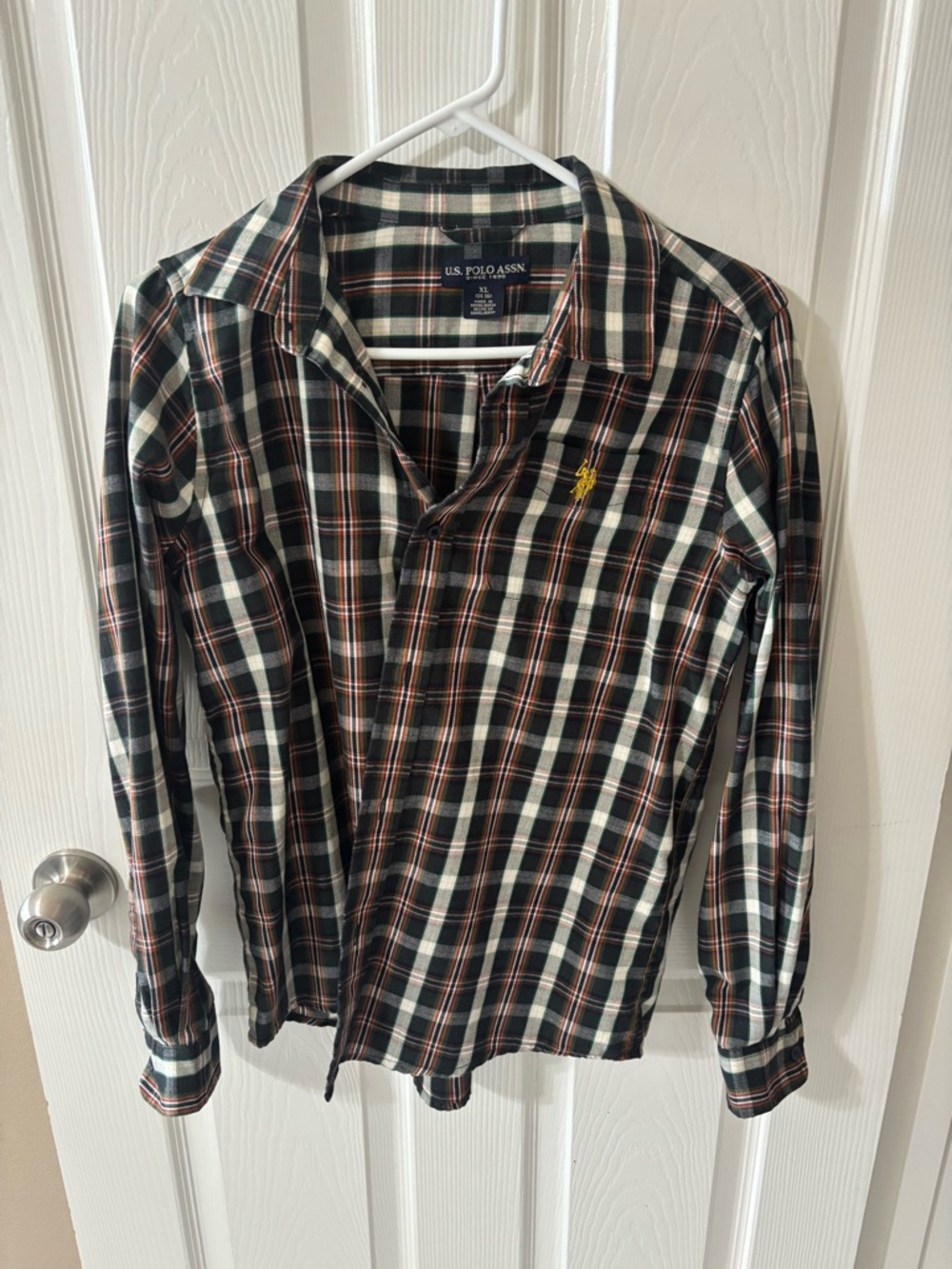 U.S. Polo Assn. Black/White/green/ orange / red plaid Button-Down Shirt